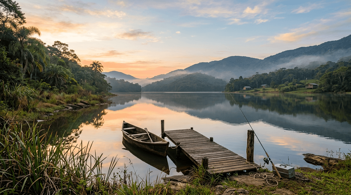 Lago calmo para pescaria